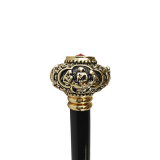 24K gold knob red crystal handmade Italian designer luxury walking stick angle view