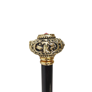 24K gold knob red crystal handmade Italian designer luxury walking stick close-up