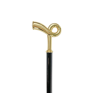 24K brass gold handle black beechwood handcrafted Italian walking stick side view