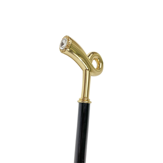 24K brass gold handle black beechwood handcrafted Italian walking stick close-up