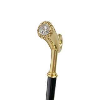 24K brass gold handle black beechwood handcrafted Italian walking stick angle view