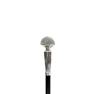 Silver plated crystal encrusted handle Italian evening walking stick side view