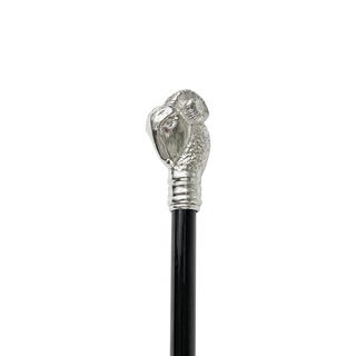 Silver plated ram handle black beechwood handcrafted Italian walking stick side view