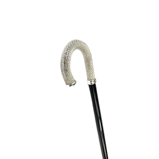 Silver plated crystal encrusted handle handcrafted Italian walking stick close-up