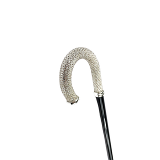 Silver plated crystal encrusted handle handcrafted Italian walking stick handle detail