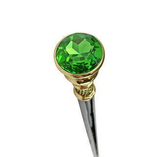 Emerald crystal gold plated black beechwood handcrafted Italian walking cane side view