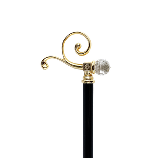 Gold plated solid brass Swarovski crystal handle handcrafted Italian walking cane side view