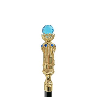 Gold plated aqua gemstone crystal handle handcrafted Italian walking cane handle detail