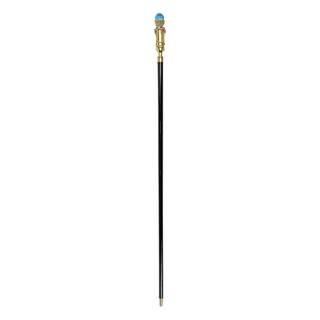 Gold plated aqua gemstone crystal handle handcrafted Italian walking cane side view