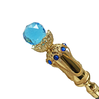 Gold plated aqua gemstone crystal handle handcrafted Italian walking cane close-up