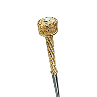 Crystal handle 24K gold-plated beechwood handcrafted Italian walking cane side view