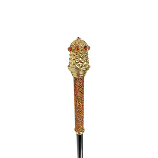 24K gold-plated red crystal black beechwood royal Italian walking stick side view