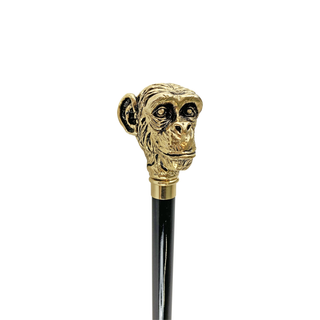 Gold plated black beechwood shaft handcrafted Italian walking stick side view