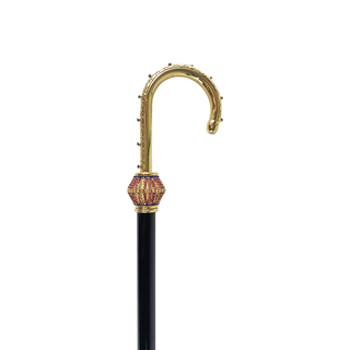 Crystal handle 24K gold plated brass tip Italian luxury walking cane angle view
