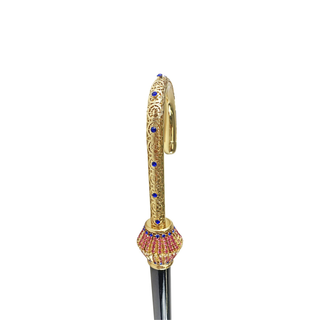 Crystal handle 24K gold plated brass tip Italian luxury walking cane side view
