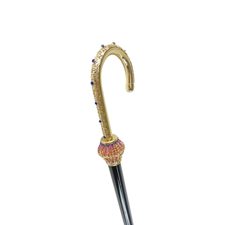 Crystal handle 24K gold plated brass tip Italian luxury walking cane detail
