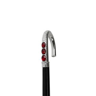 Red crystal silver handle Italian handcrafted luxury walking cane close-up