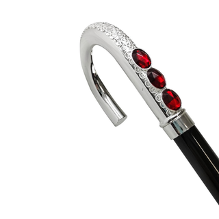 Red crystal silver handle Italian handcrafted luxury walking cane handle detail