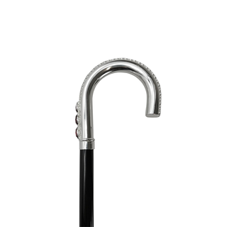 Red crystal silver handle Italian handcrafted luxury walking cane side view