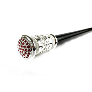 Silver plated handle black lacquered shaft handmade Italian walking stick side view