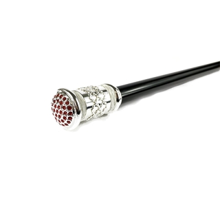Silver plated handle black lacquered shaft handmade Italian walking stick detail
