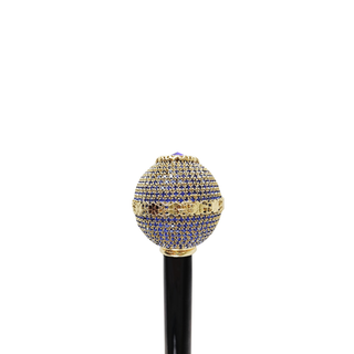 Sapphire crystal black beechwood handmade Italian luxury walking stick side view