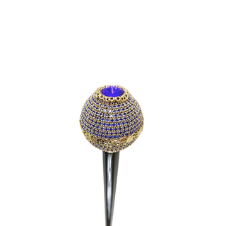 Sapphire crystal black beechwood handmade Italian luxury walking stick angle view