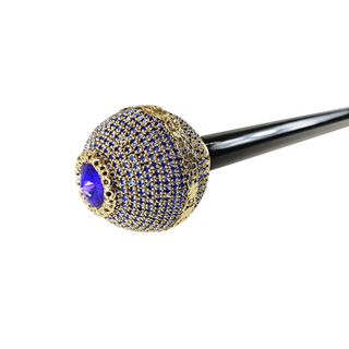 Sapphire crystal black beechwood handmade Italian luxury walking stick close-up