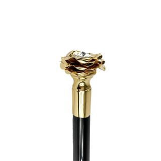 Rose handle Swarovski crystal Italian handmade luxury walking stick side view