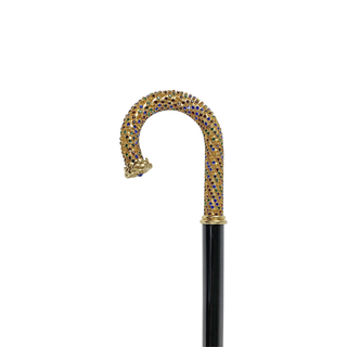 Multicolor crystal gold tip Italian handcrafted luxury walking cane handle detail