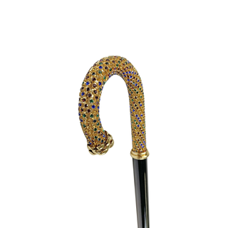 Multicolor crystal gold tip Italian handcrafted luxury walking cane side view