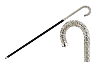 Crystal encrusted handle brass ferrule Italian luxury walking stick front view