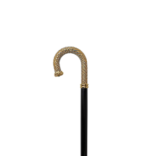 Aquamarine crystal 24K gold handle beechwood Italian luxury walking stick angle view