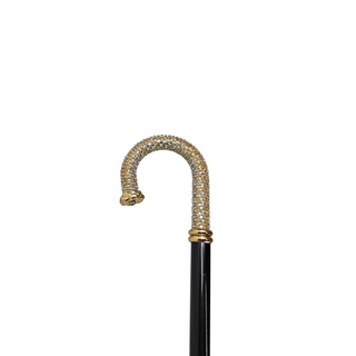 Aquamarine crystal 24K gold handle beechwood Italian luxury walking stick side view