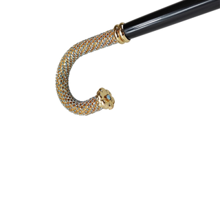 Aquamarine crystal 24K gold handle beechwood Italian luxury walking stick close-up