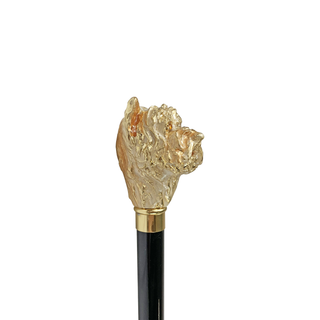 Enamelled dog handle 24K gold beechwood handcrafted Italian walking stick side view