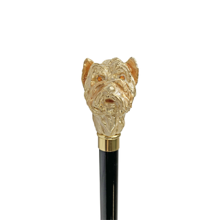 Enamelled dog handle 24K gold beechwood handcrafted Italian walking stick handle detail