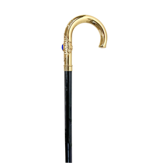 Blue stone 24K gold plated handle handcrafted Italian luxury walking cane side view