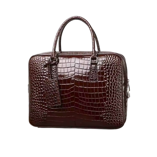 leather briefcase genuine cow leather 14 inch laptop messenger bag alligator pattern front view