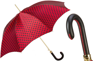 Red polka dot automatic leather handle handmade Italian luxury umbrella front