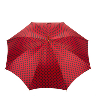 Red polka dot automatic leather handle handmade Italian umbrella open canopy