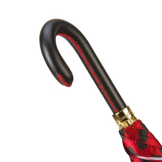 Red polka dot automatic leather handle handmade Italian umbrella canopy