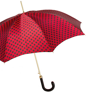 Red polka dot automatic leather handle handmade Italian luxury umbrella side