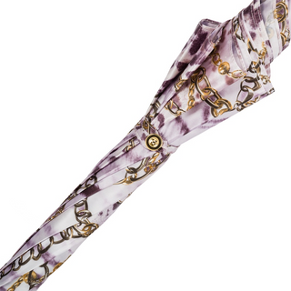 Automatic purple chains design luxury Italian women's umbrella handle view
