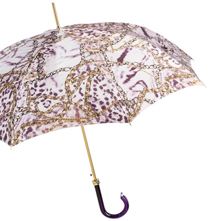 Automatic purple chains design luxury Italian women's umbrella side view