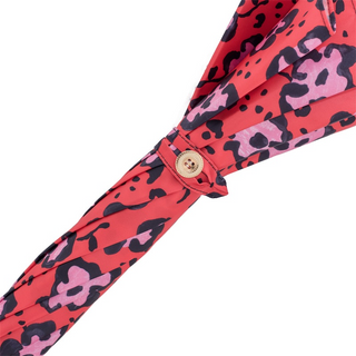 Automatic cheetah print luxury Italian women's umbrella handle view