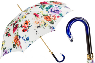 Spring floral handmade Italian automatic polyester umbrella front view