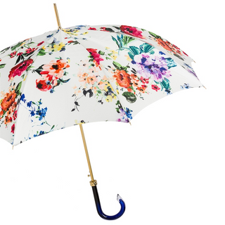 Spring floral handmade Italian automatic polyester umbrella side view