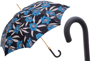 Automatic blue flower leather handle handmade Italian umbrella front