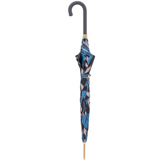 Automatic blue flower leather handle handmade Italian umbrella close-up